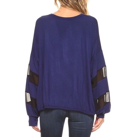 Last 1! Blue drawstring top w/chiffon detail - Picture 4 of 5